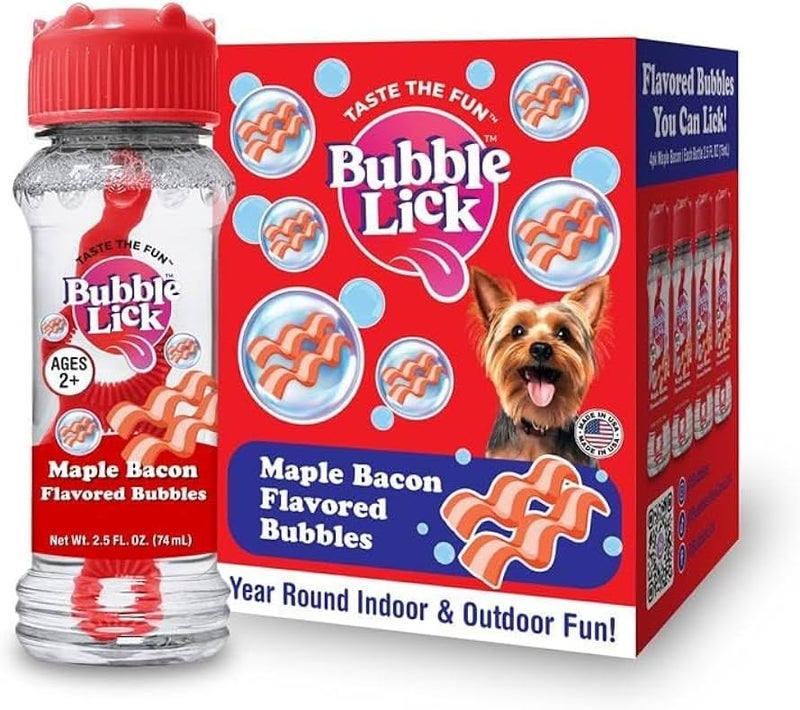 Bubble Lick Maple Bacon Flavored Bubbles 4 Pack USA Made for Dogs Groomers Daycare USA Made